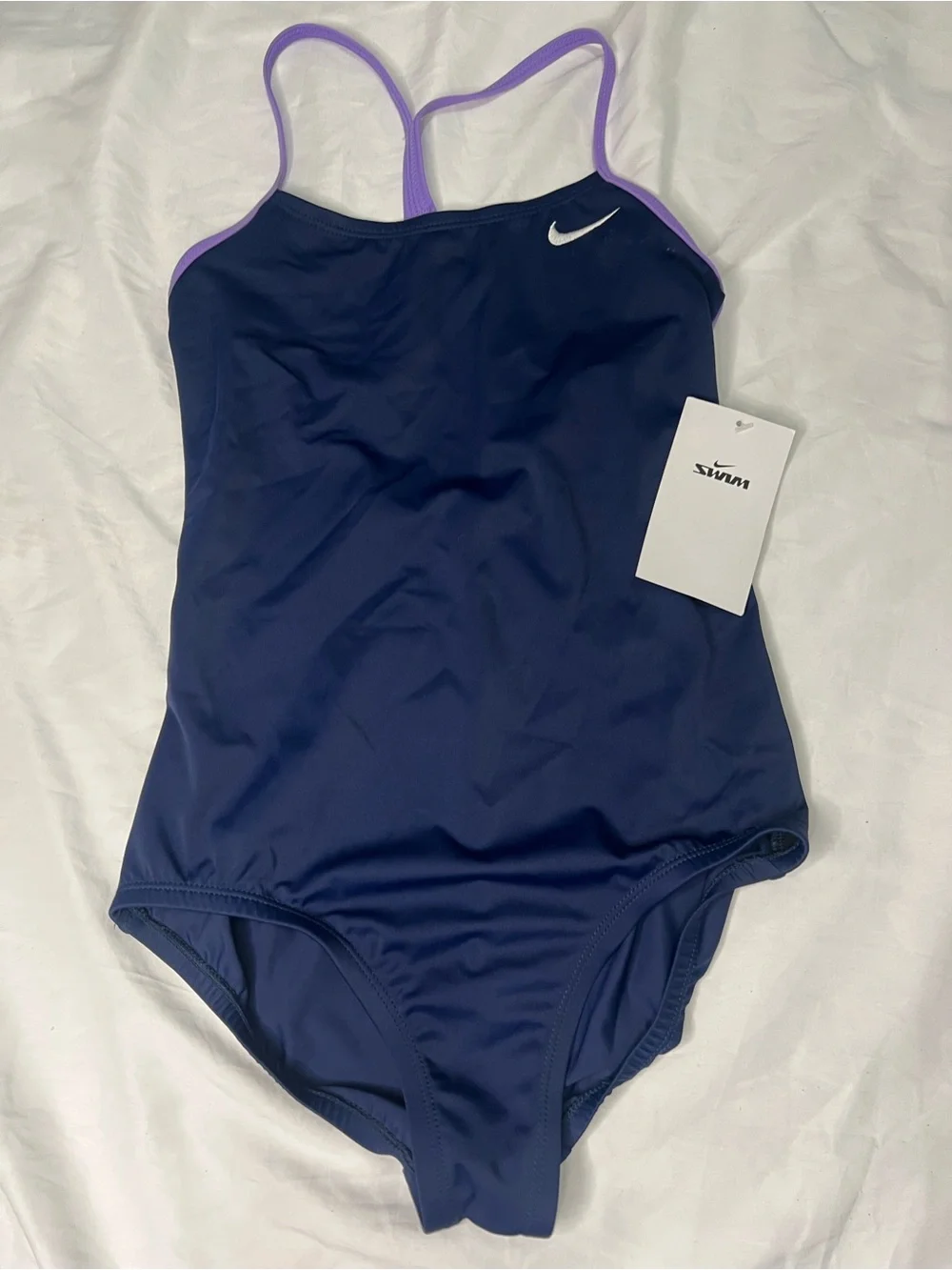 Nike One-Piece Swimsuit in Navy with Lilac Trim